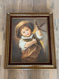 Boy with a Nest and Bird Original hand painted not print - reproduction