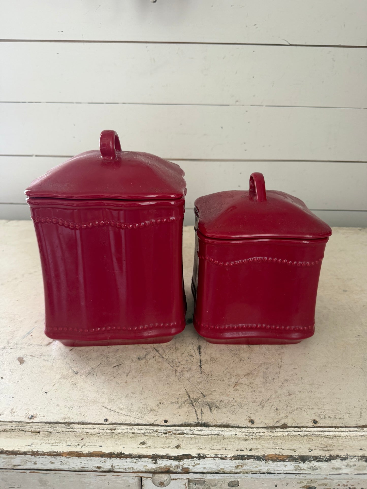 Princess House Pavillion Red Berry Canister Set of 2