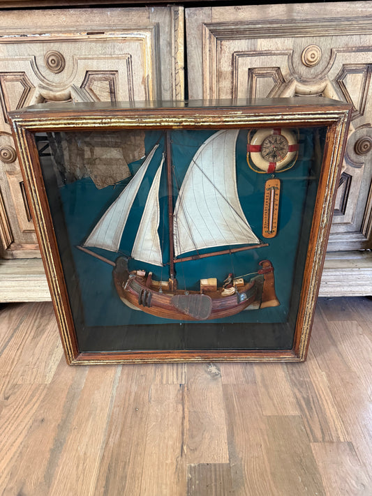 Oversized ship, shadowbox fisherman core