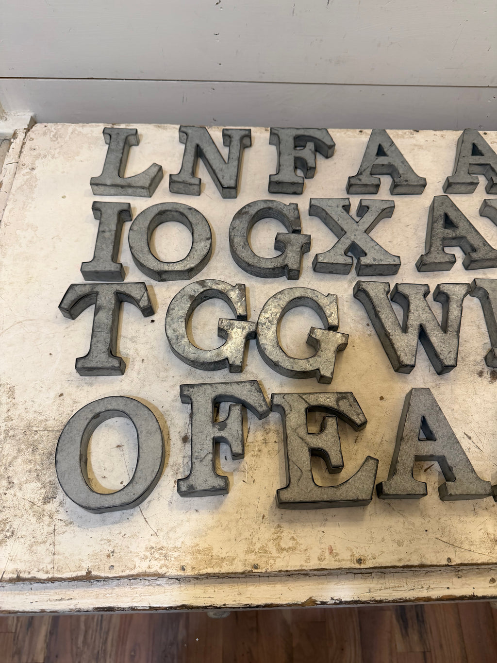 Rustic galvanized, tin letters sold individually Rusted galvanized, tin letters sold individually 3-3/4” - hanging hardware on back