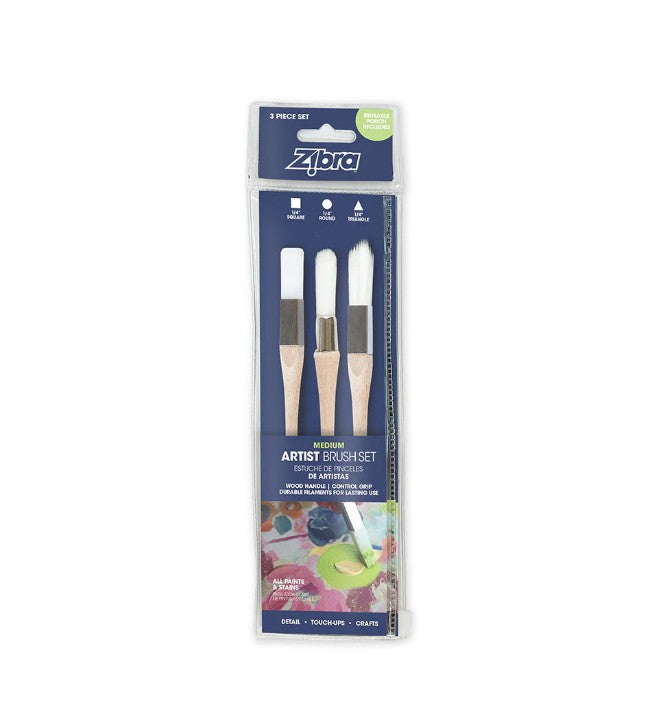 Zibra Artist Brush Set | Medium | 3 Brushes Included!