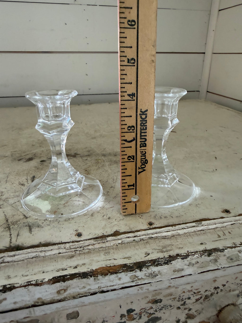 Set of 2 Glass Taper Candlestick Holders