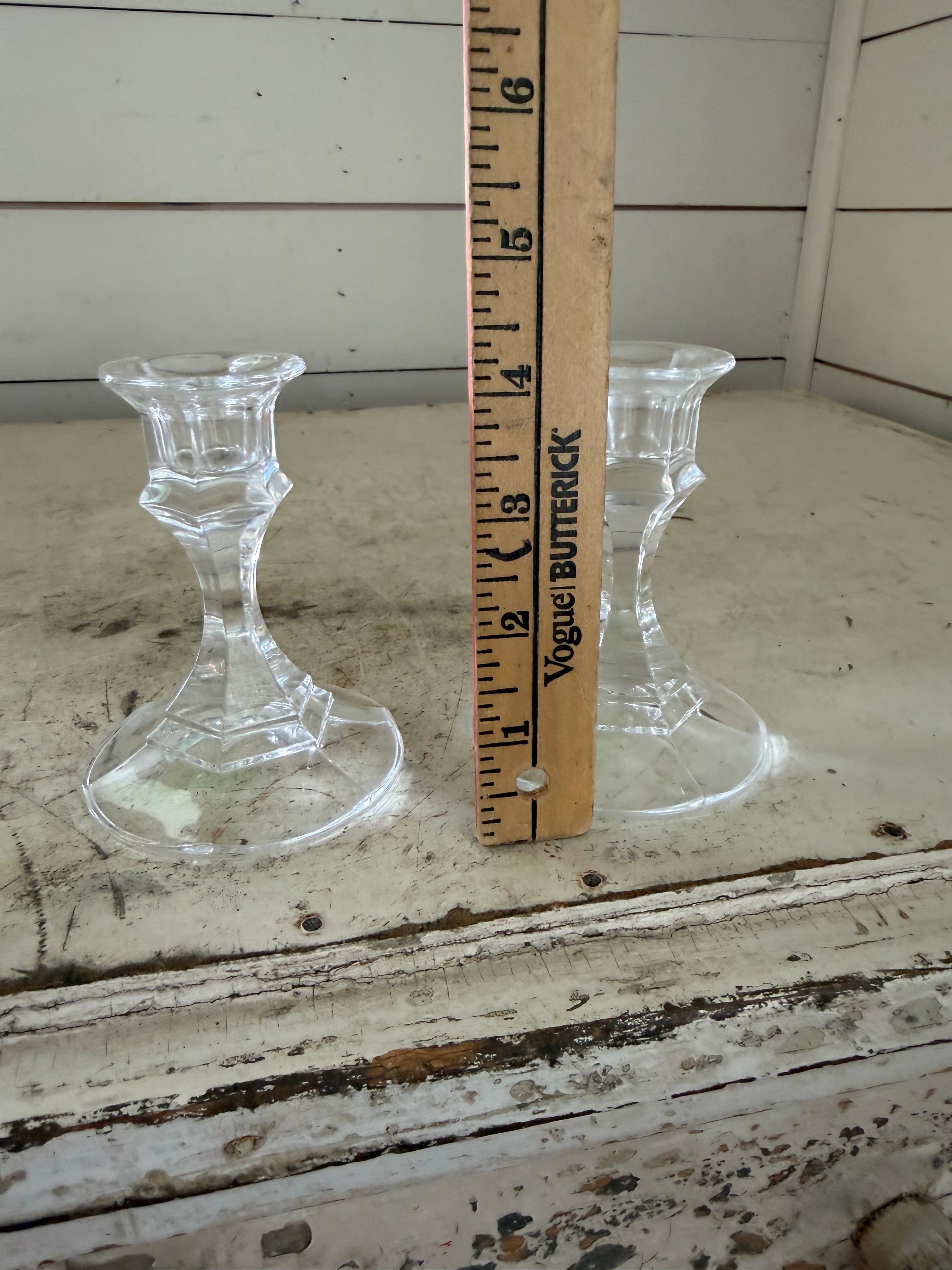 Set of 2 Glass Taper Candlestick Holders