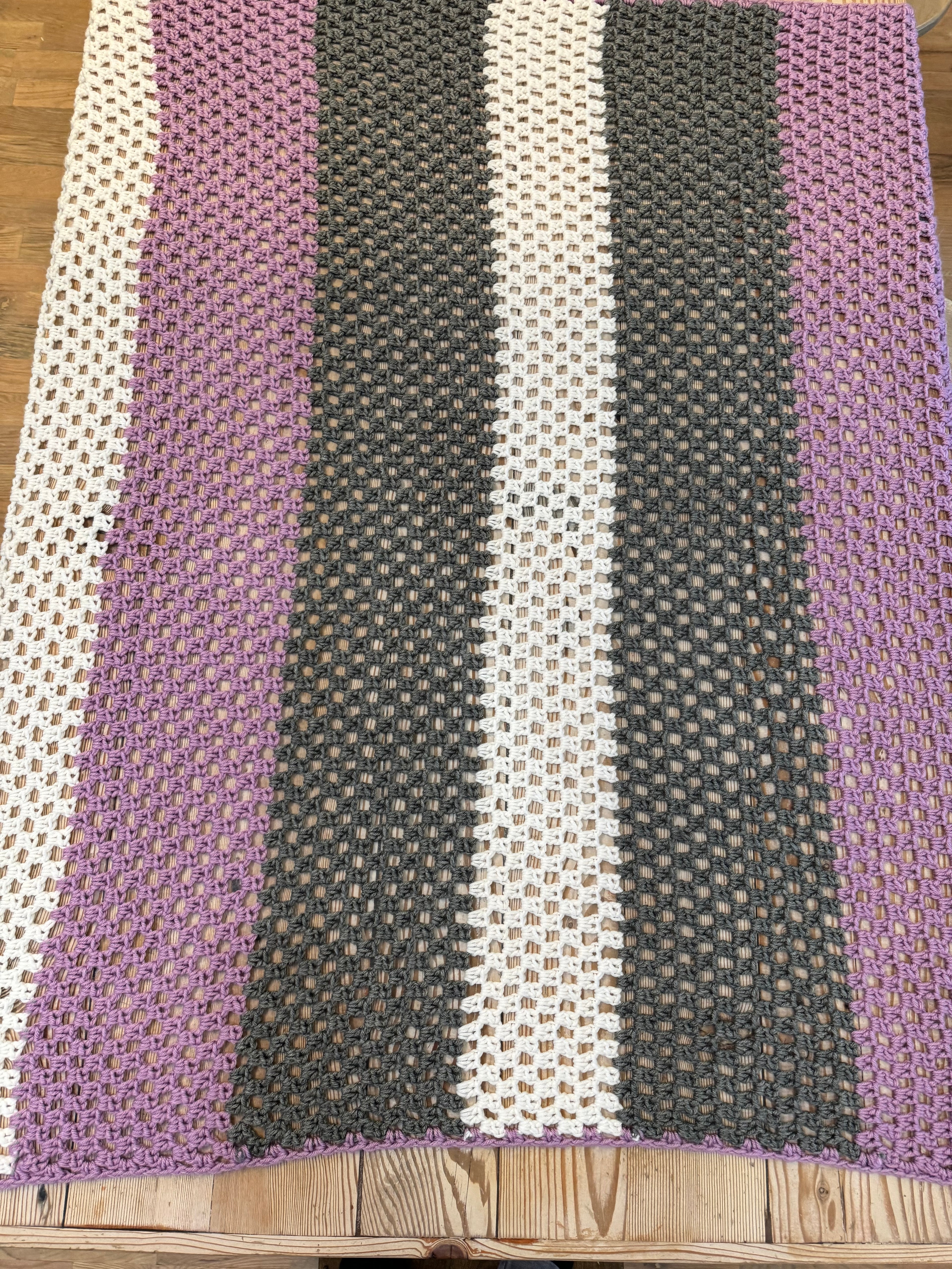Lavender, Gray & White Afghan 51x56”