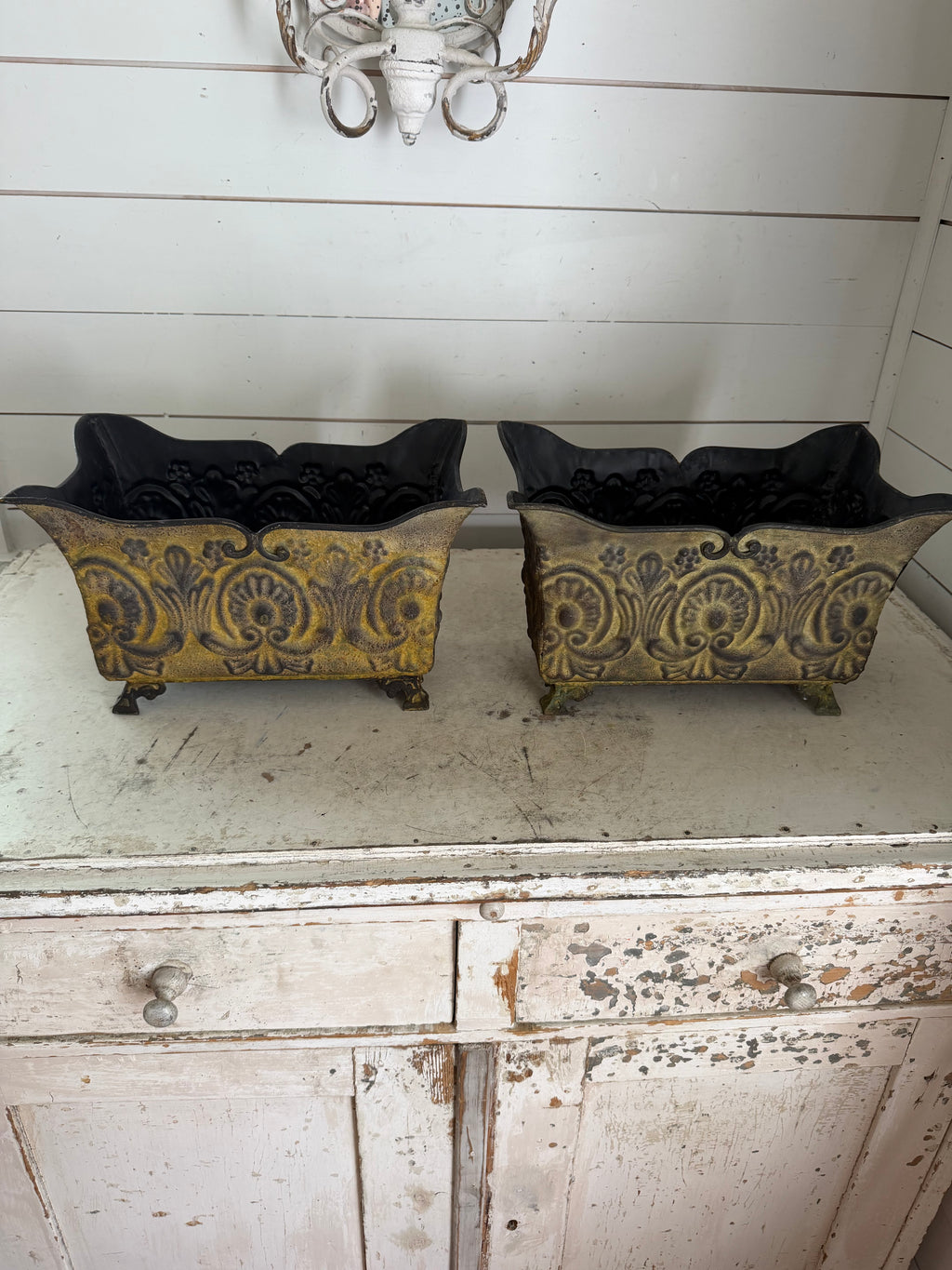 Ornate Pressed Tin Footed Planter - SOLD INDIVIDUALLY - Will get makeover