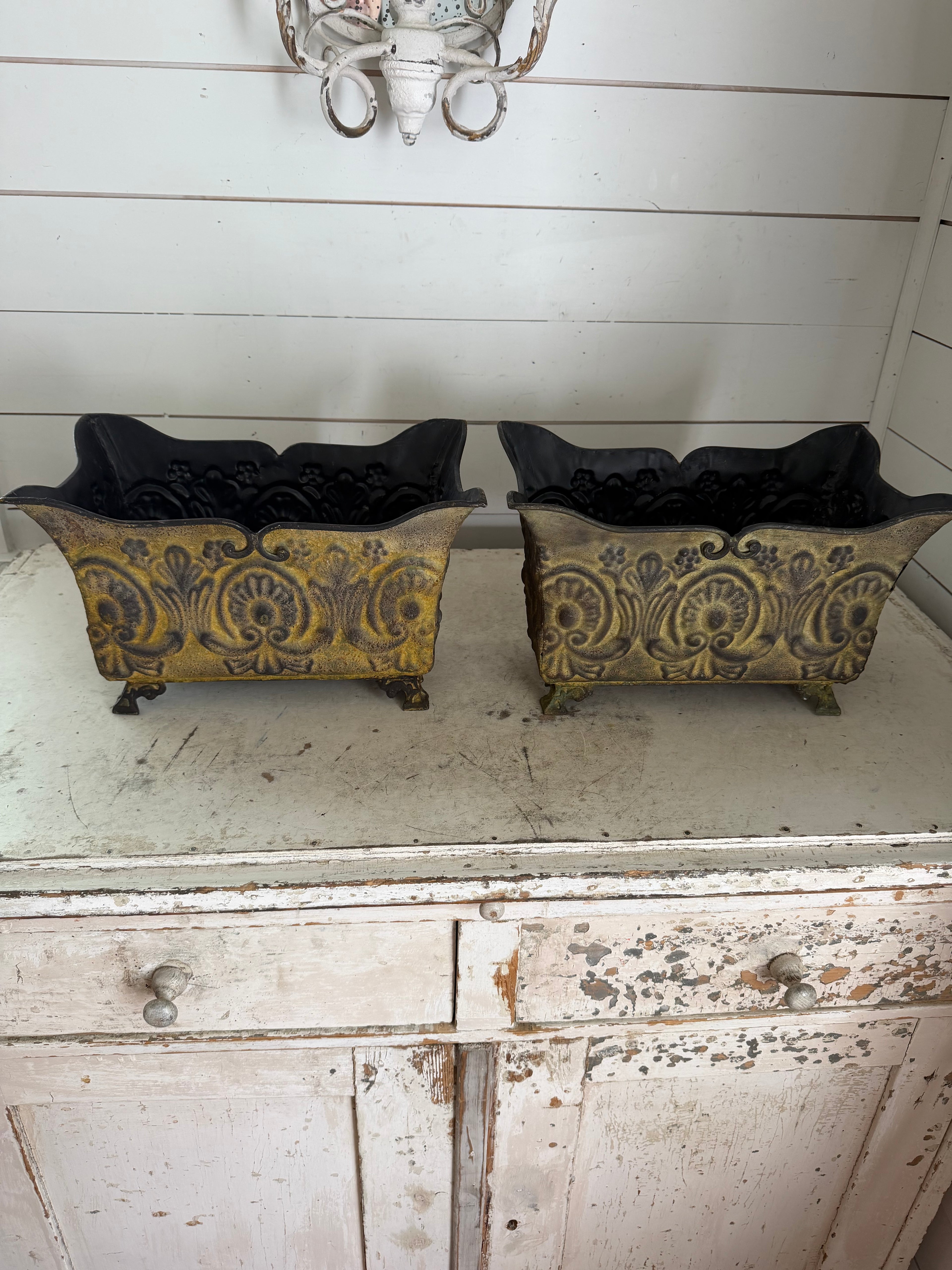 Ornate Pressed Tin Footed Planter - SOLD INDIVIDUALLY - Will get makeover