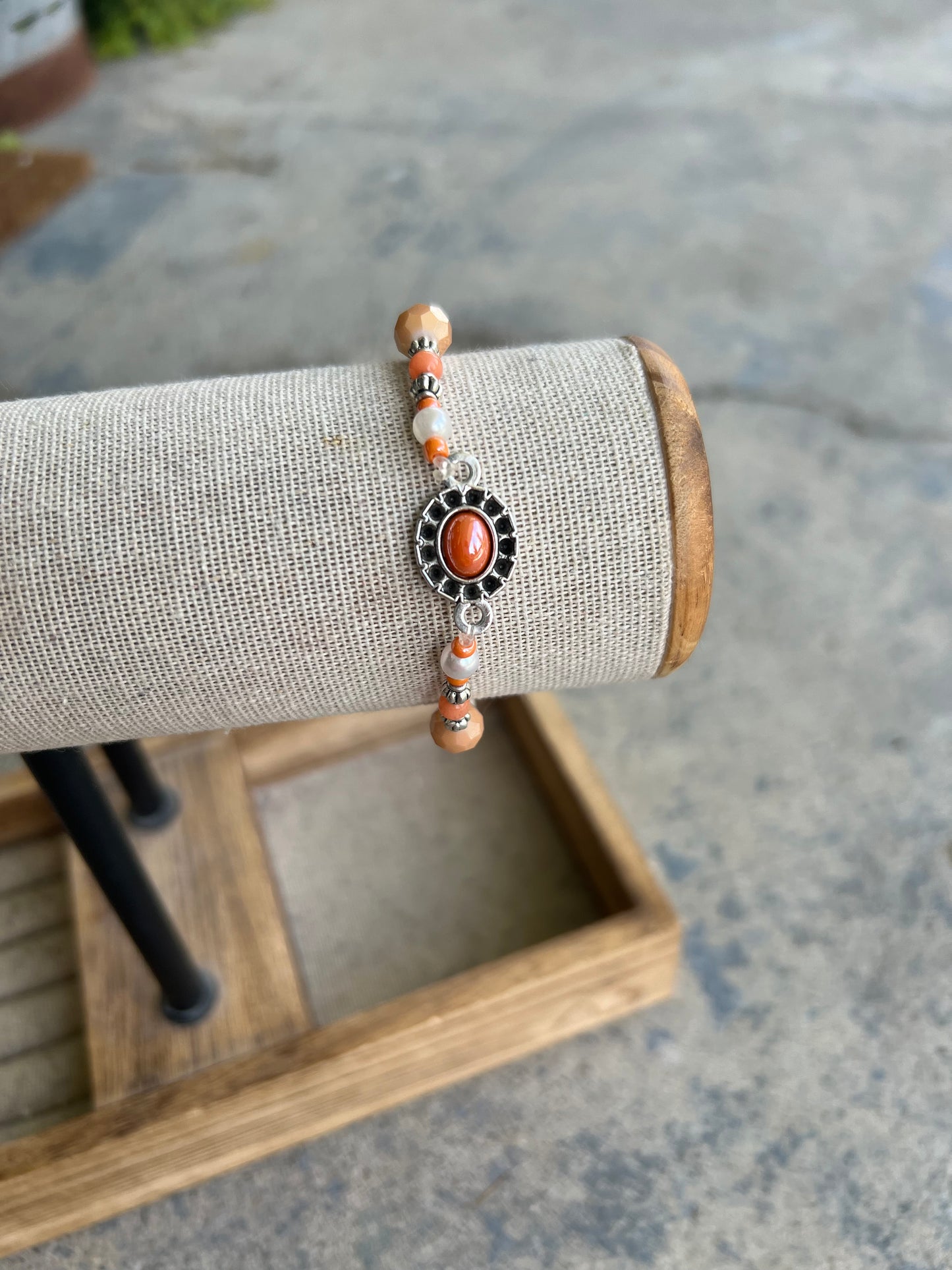 Orange and pearl handmade beaded bracelet