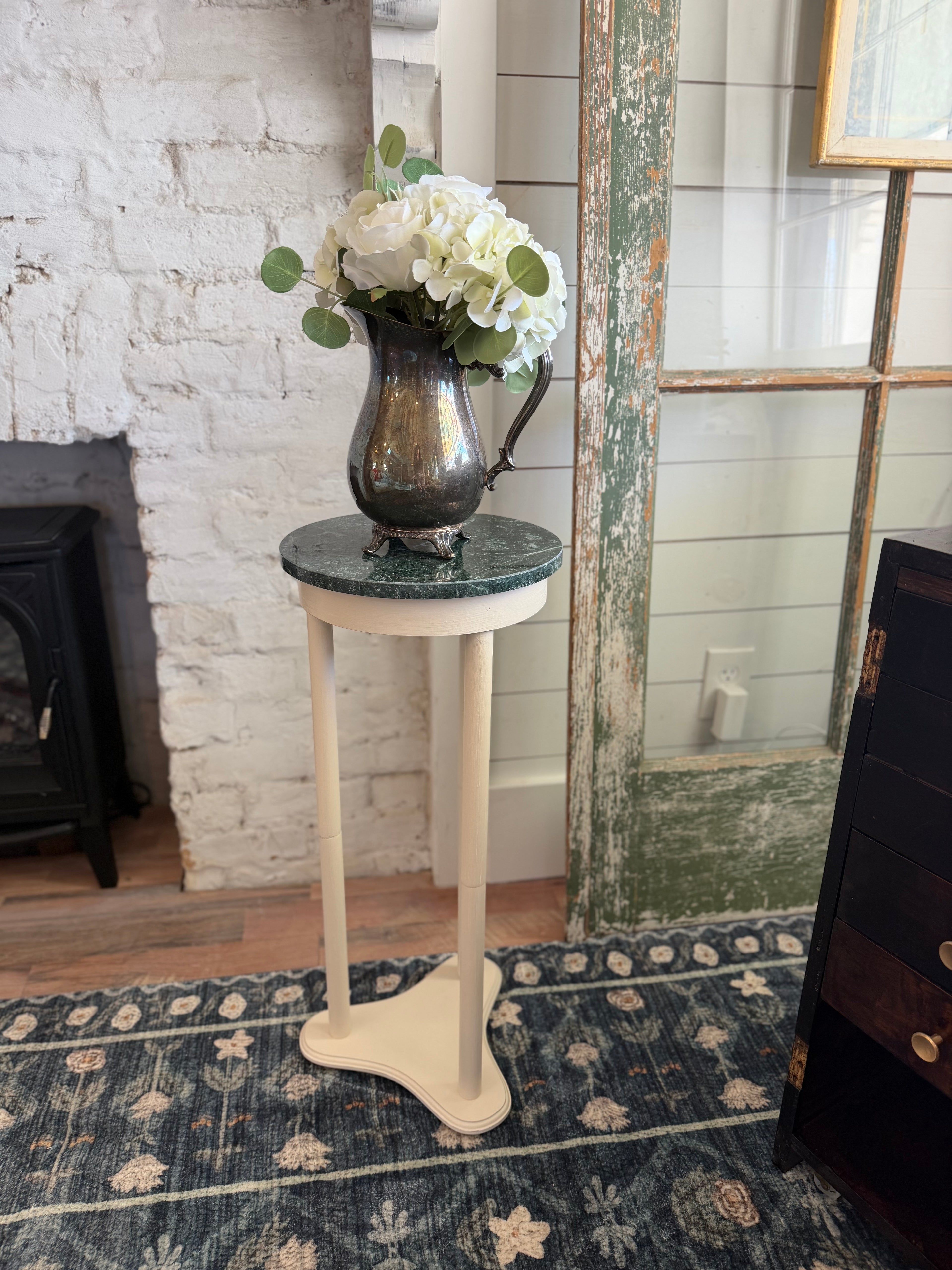 Hand Painted with marble top plant stand 24” tall will come disassembled lightly distressed