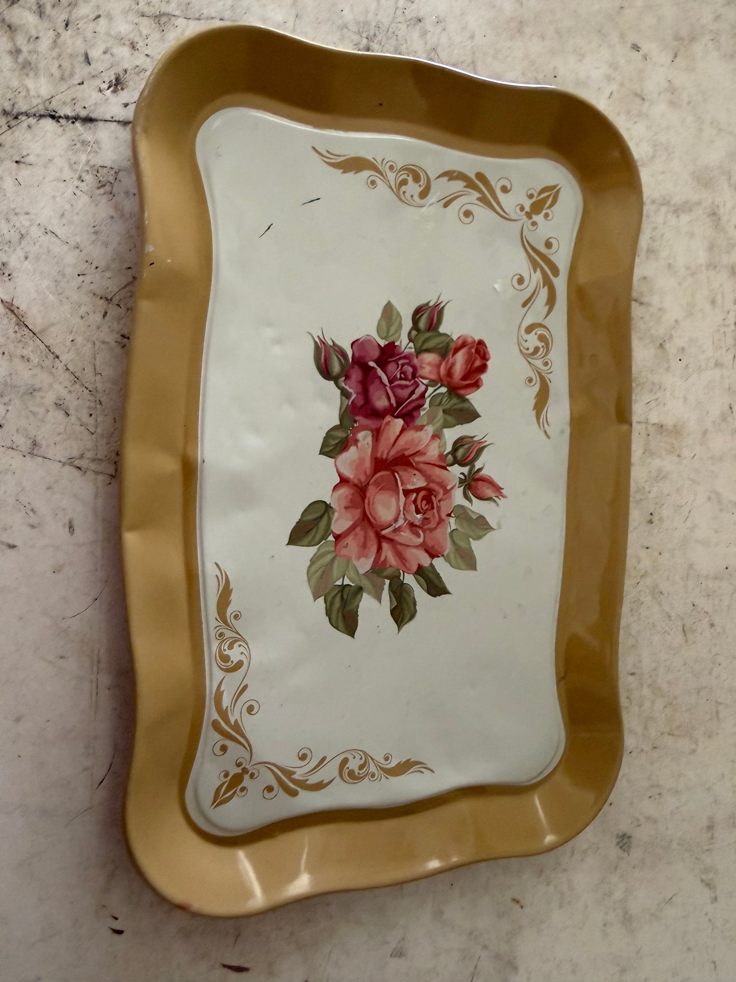 Small metal floral tray as is