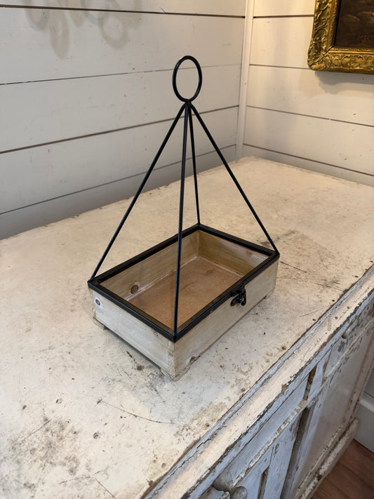 Black Metal and Tan Wood Planter