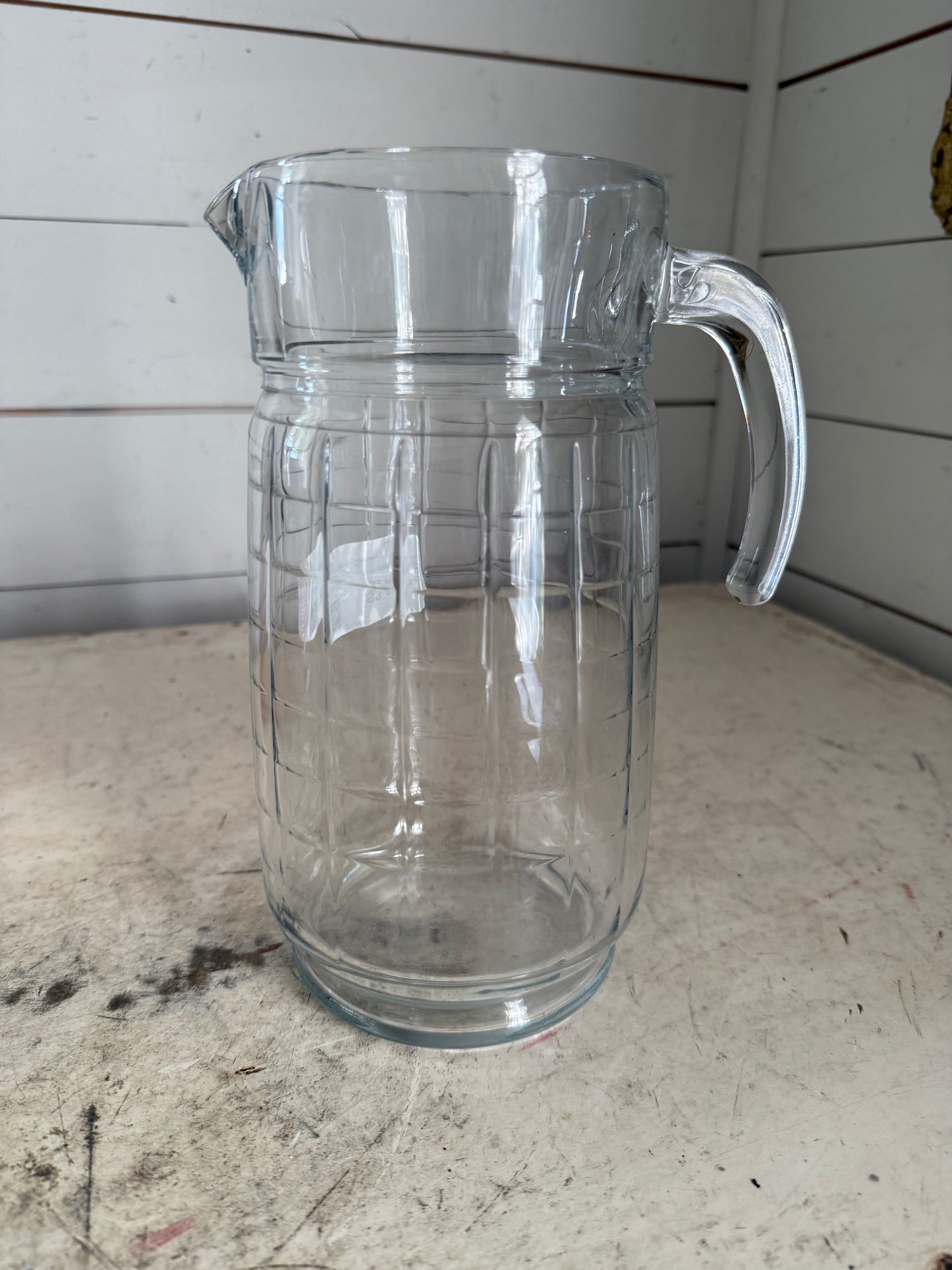 Vintage Clear Glass Pitcher Beveled Blocks