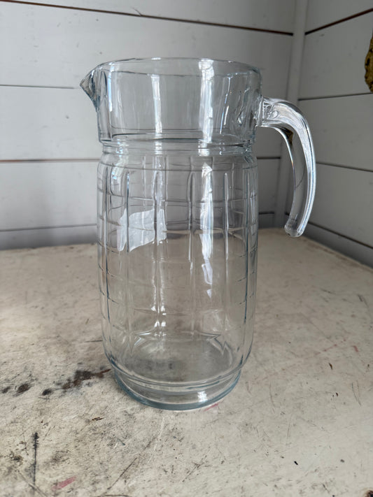 Vintage Clear Glass Pitcher Beveled Blocks