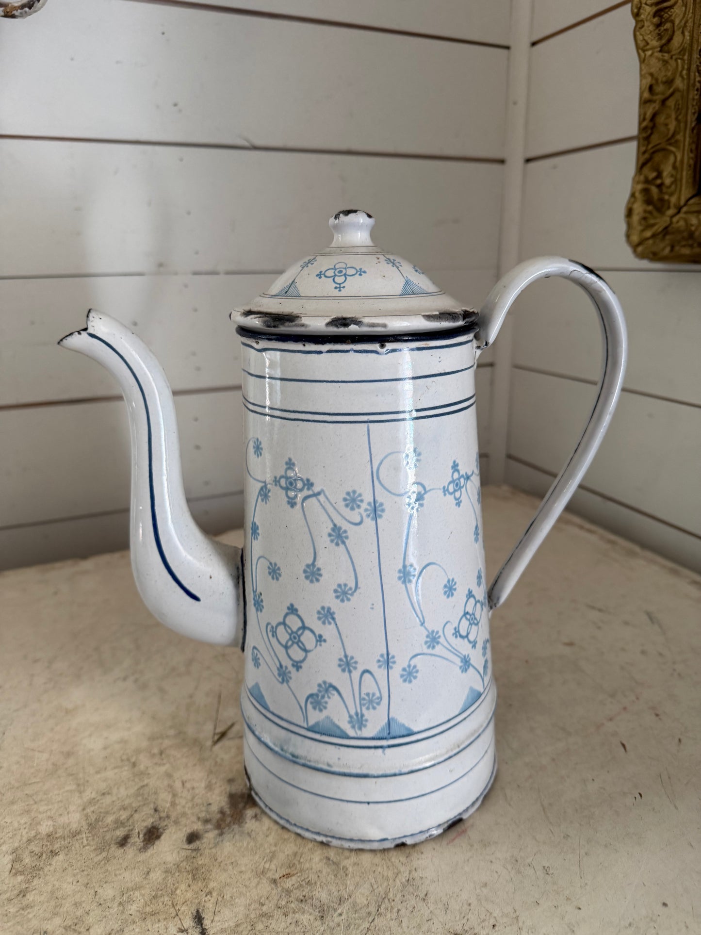 Old Brocante Enamel Coffee Pot Coffee Pot Saks Motif