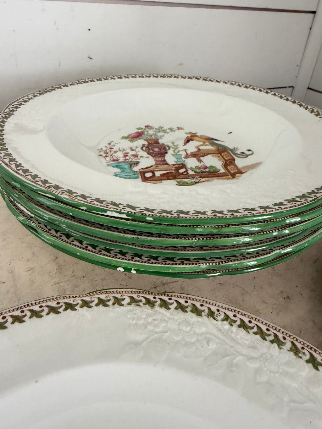 Antique Spode Chinoserie Green Transferware sold Individually