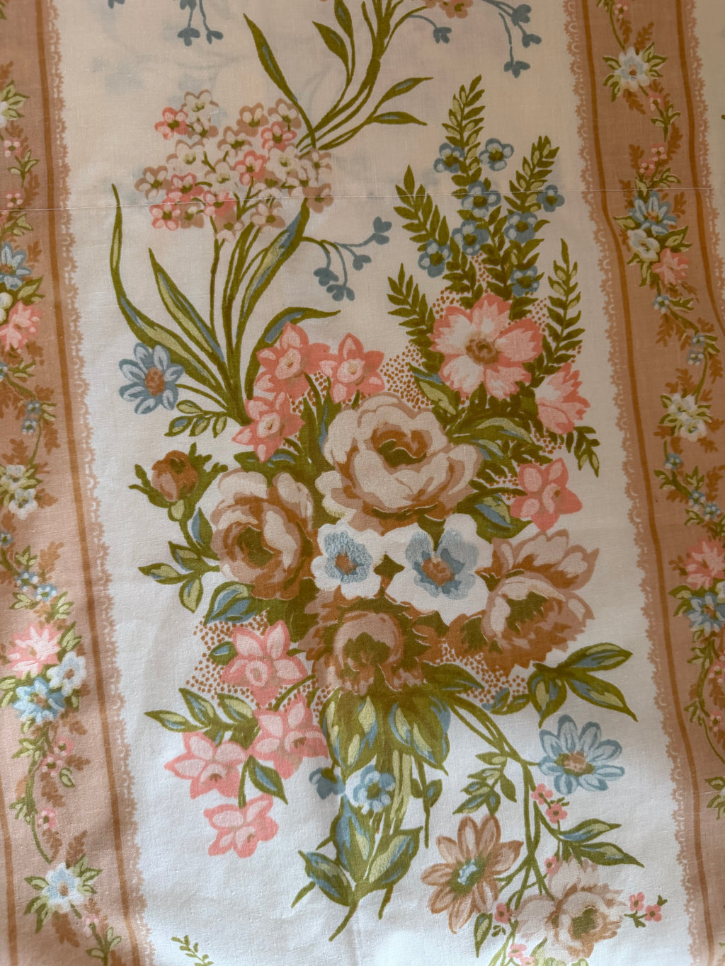 Vintage Full Floral Flat Sheet - peach and brown