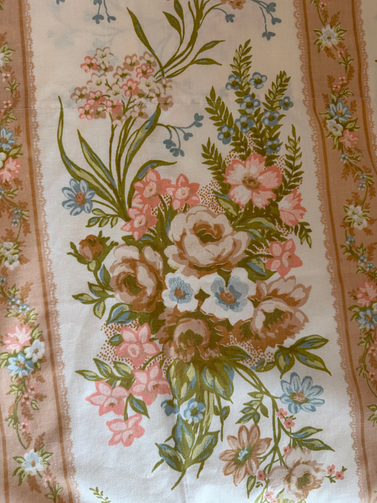 Vintage Full Floral Flat Sheet - peach and brown