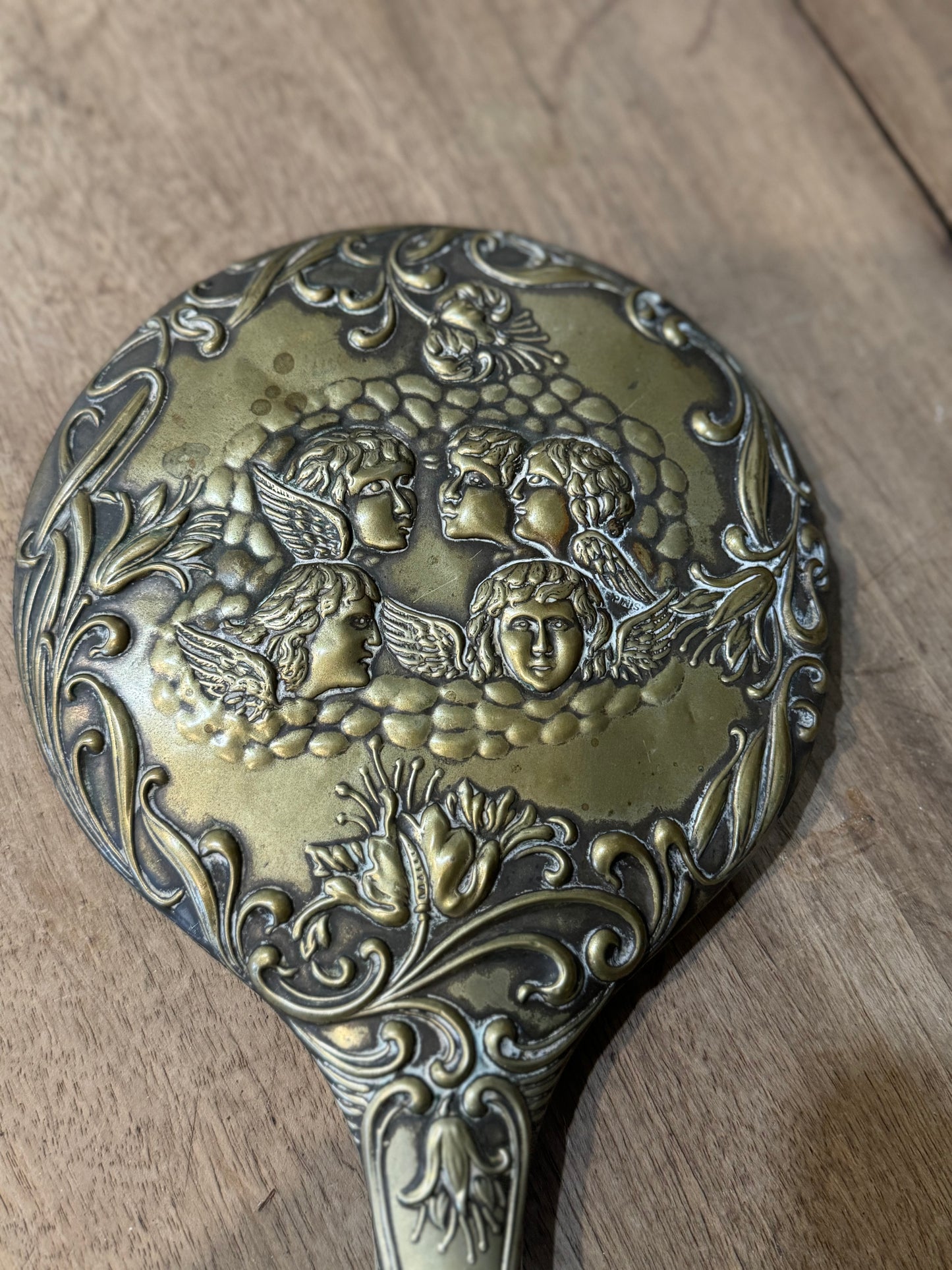 Antique Silver Plate Hand Mirror - missing mirror Silver Antique Vanity Mirror Art Nouveau Mirror Bedroom Mirror Reynolds Angels Cherubs