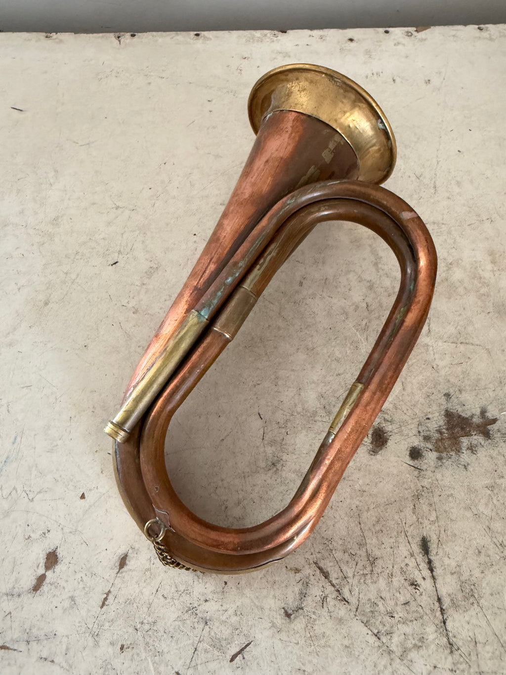 Vintage Beautiful Handmade Cavalry Bugle Horn Made Of Brass & Copper