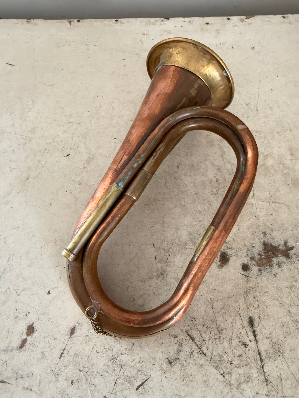 Vintage Beautiful Handmade Cavalry Bugle Horn Made Of Brass & Copper