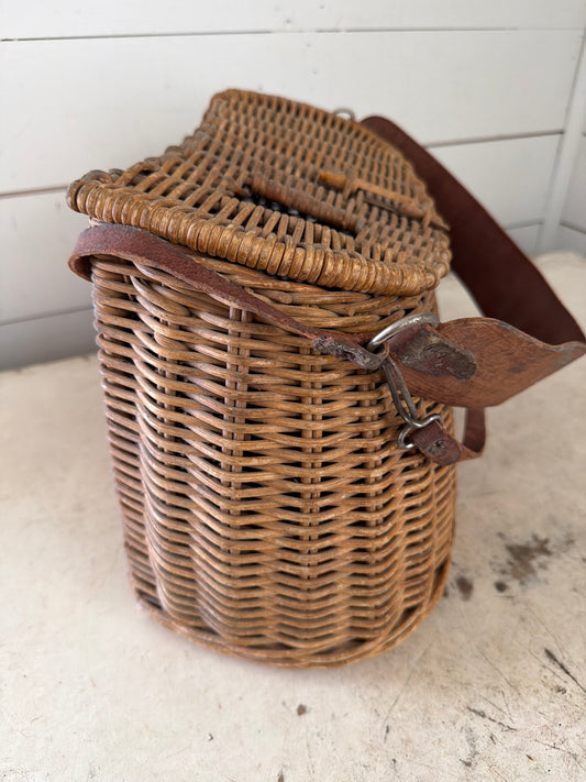Vintage Fishing Creel basket with Leather Strap