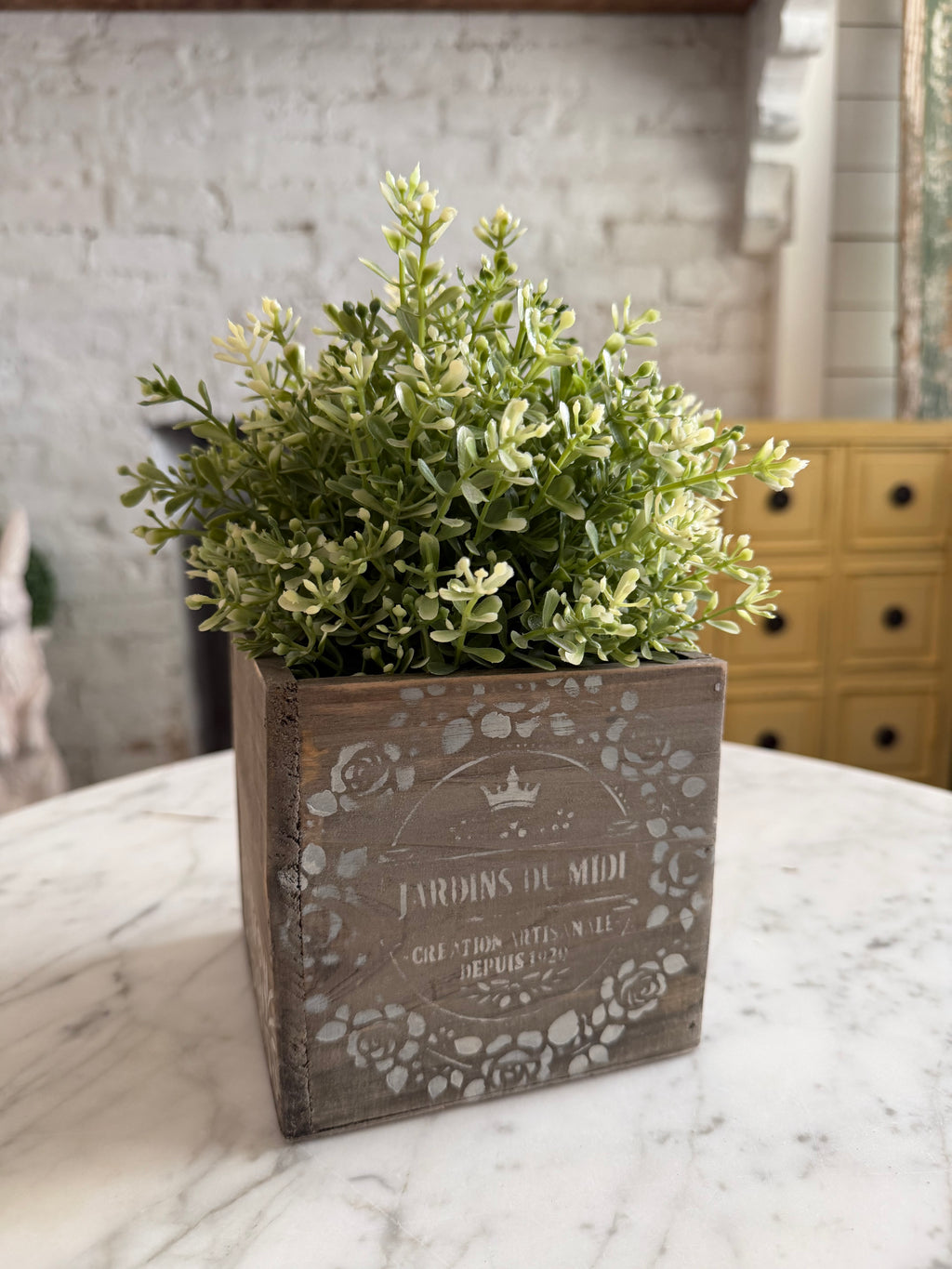 French Hand stencil box greenery not included