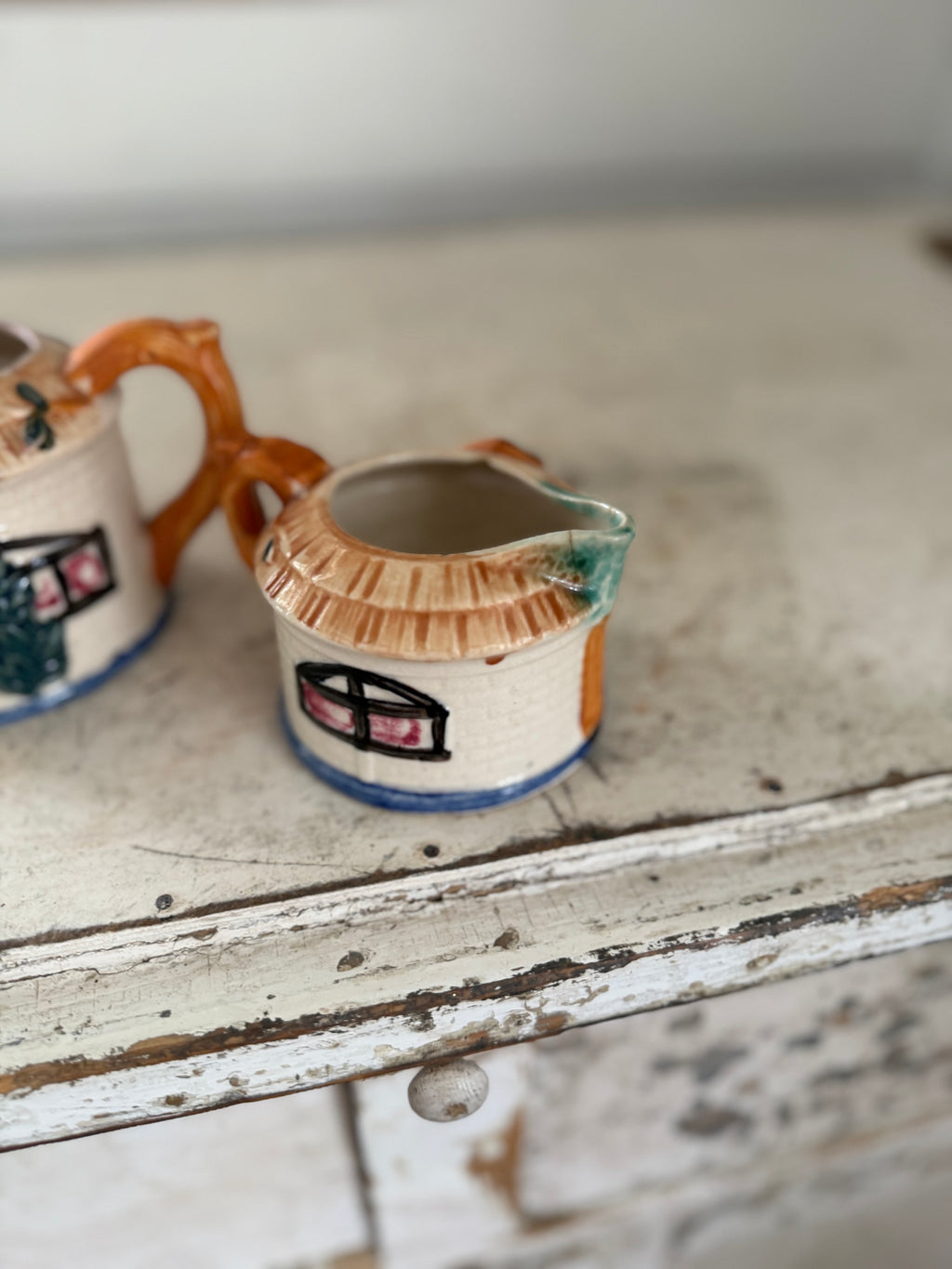 Japanese tea, pot and creamer made in Japan has cracks set