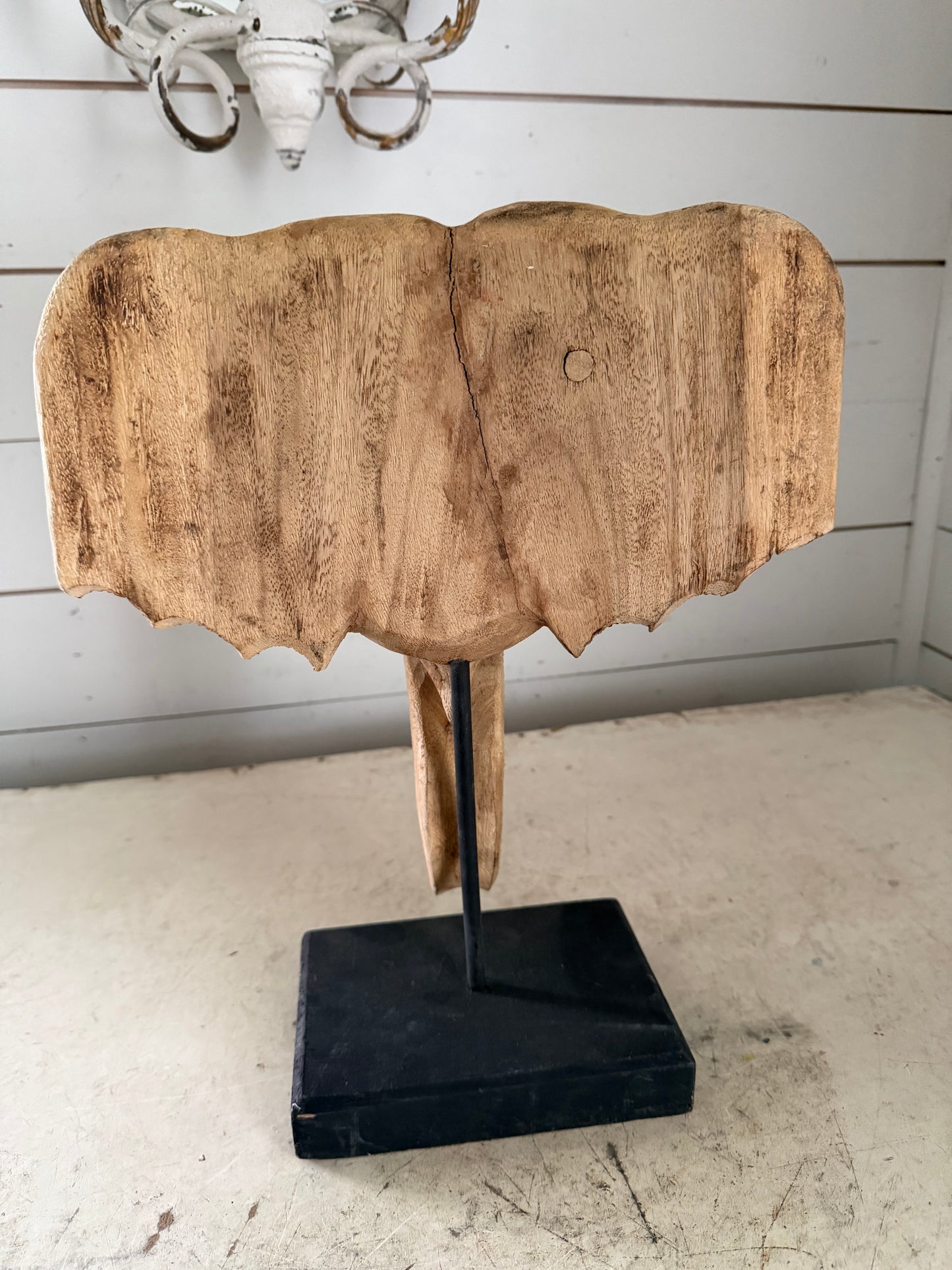 Hand Carved Wooden Elephant - Has Crack and Missing Tusks