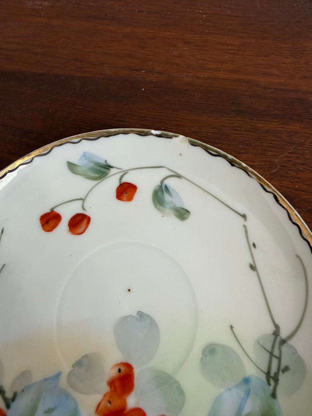 Vintage Nippon Hand Painted Berries Teacup and Saucer - Saucer has small chip