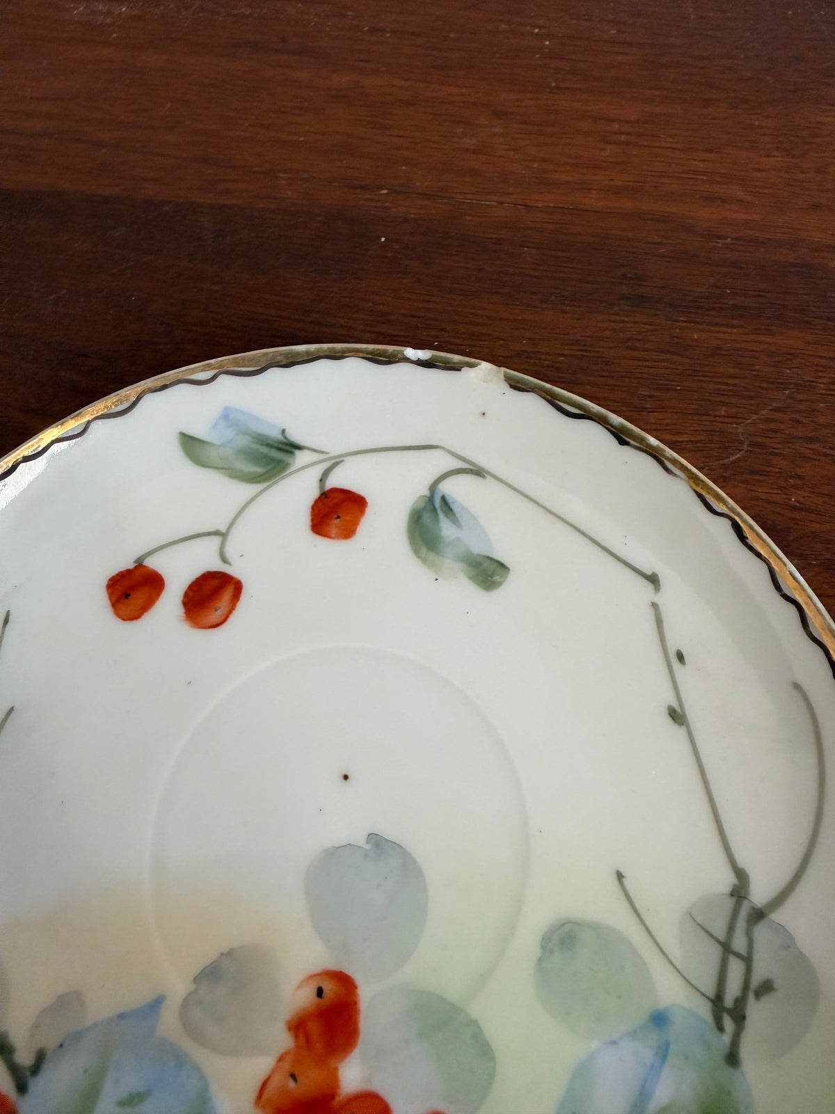 Vintage Nippon Hand Painted Berries Teacup and Saucer - Saucer has small chip