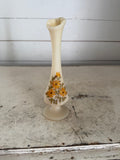Vintage Fenton Custard Glass Bud Vase Hand Painted Yellow Daisy 8" Signed