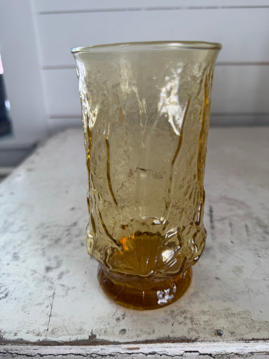 Anchor Hocking Amber Rain Flower Drinking Glasses Tumblers