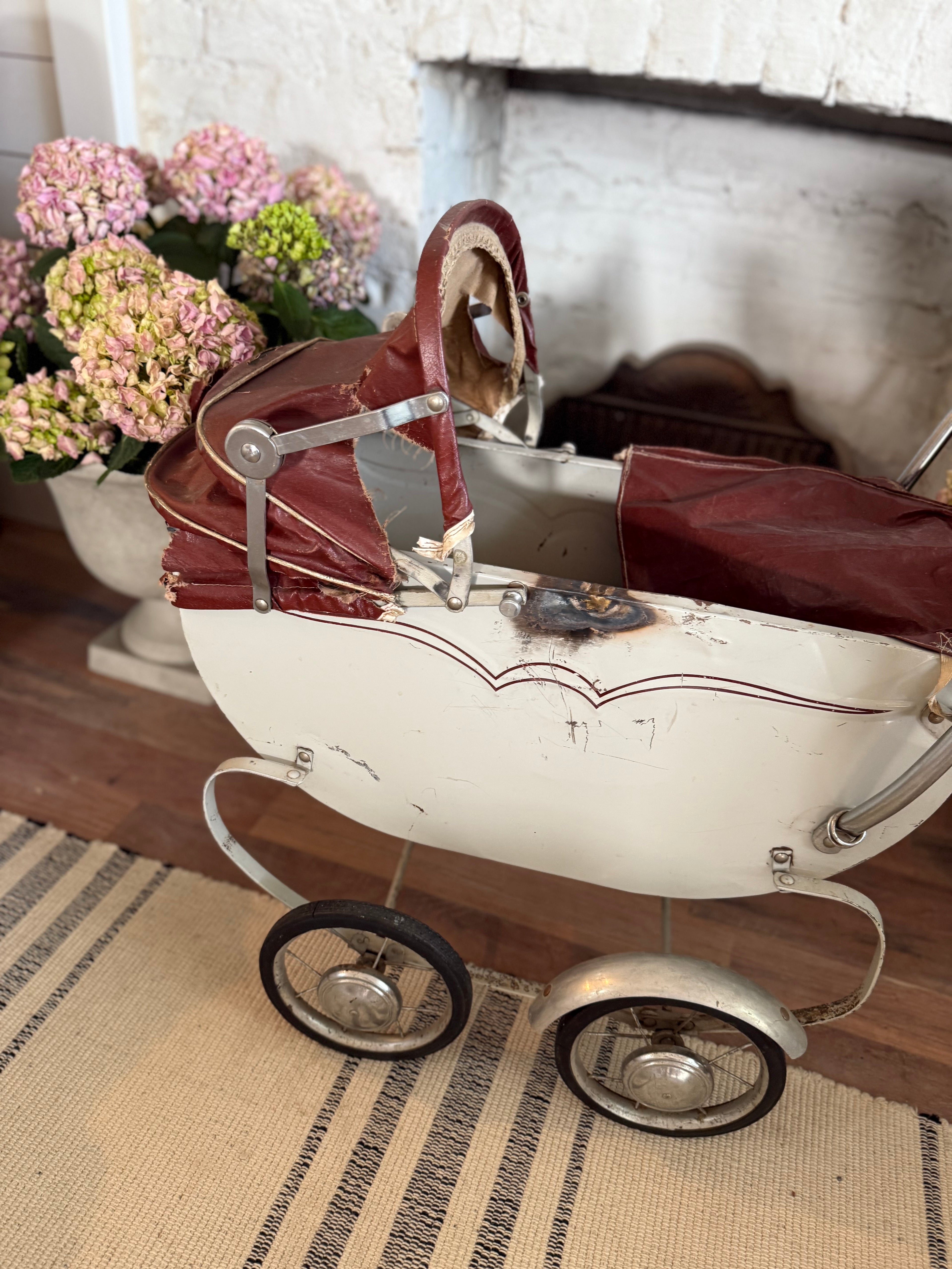 Vintage Doll Pram - as is shade is ripped