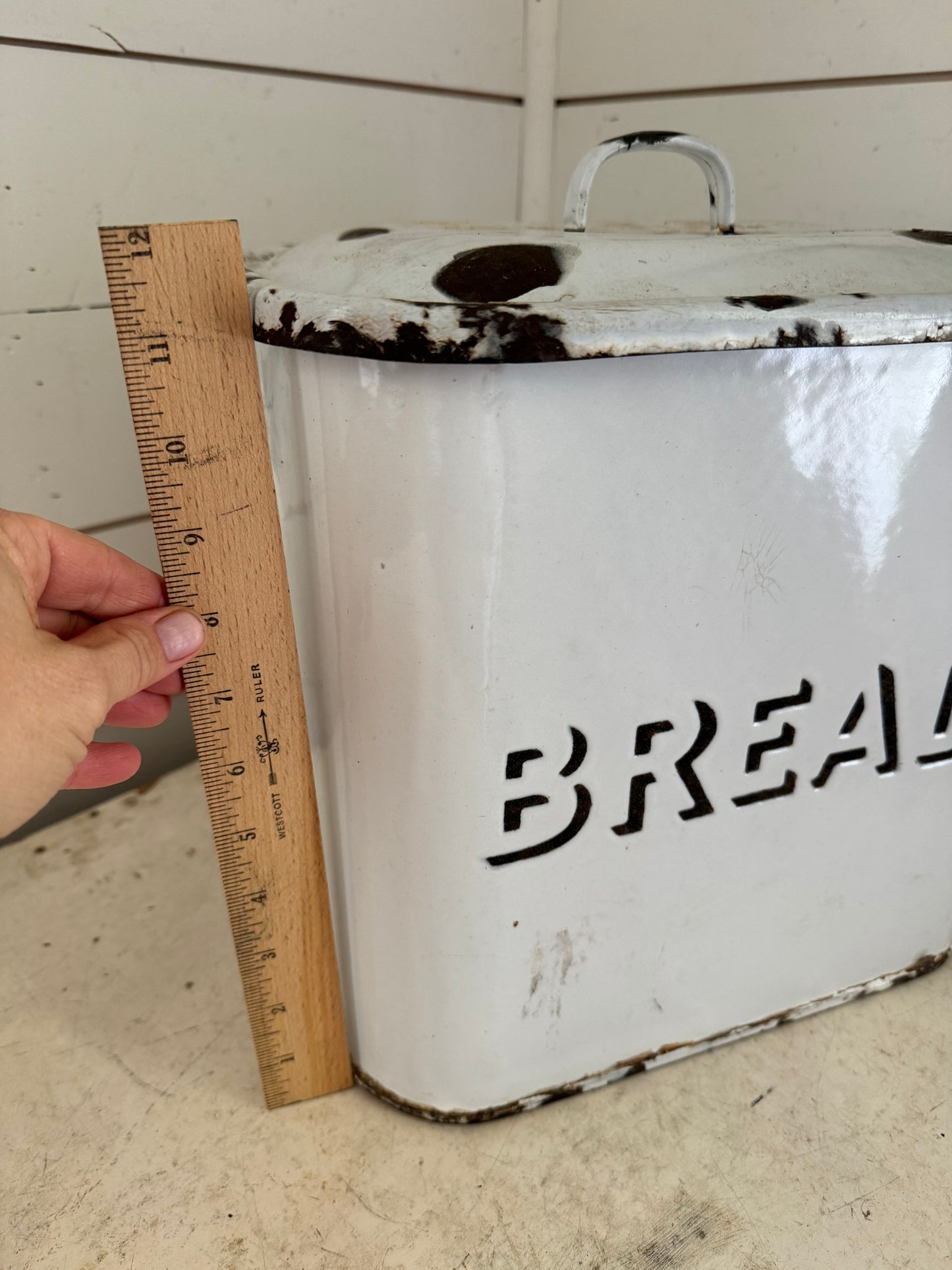 Large Vintage Enamel Bread box