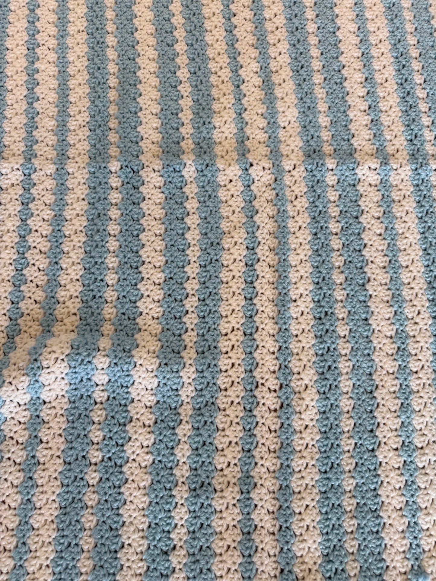 Blue and White Fringed Afghan