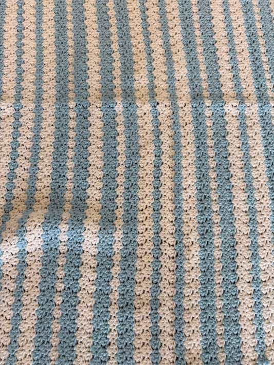 Blue and White Fringed Afghan