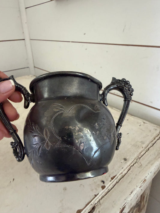 Antique sugar bowl Victorian Triple silver-plated