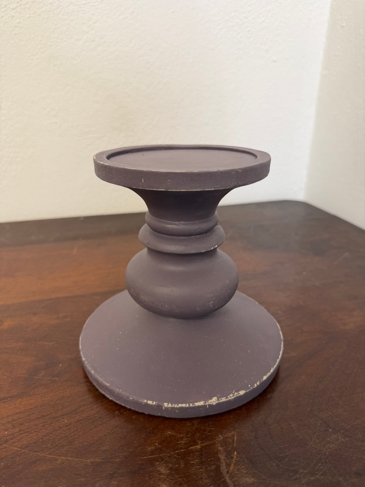 Hand Painted Plum Pudding (Purple) Chunky Turned Candlestick