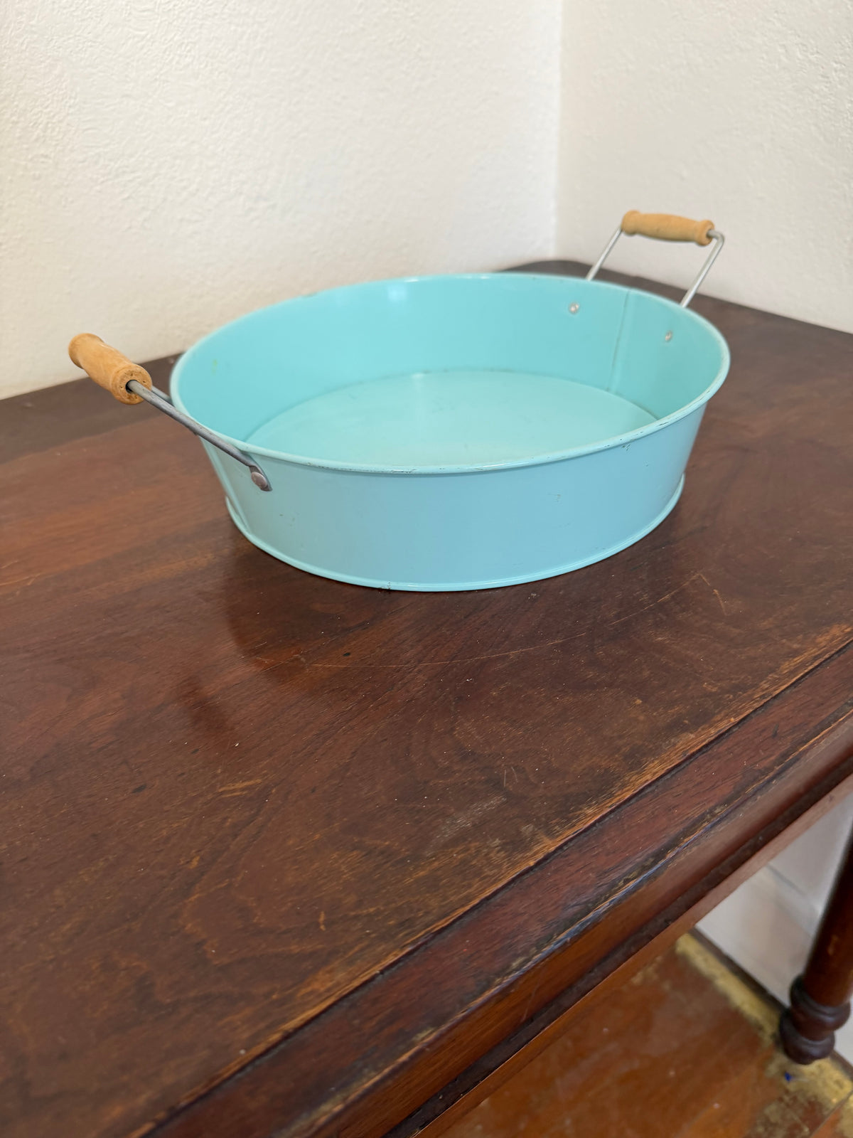 Light blue Round Metal Serving Tray - Will Get Makeover