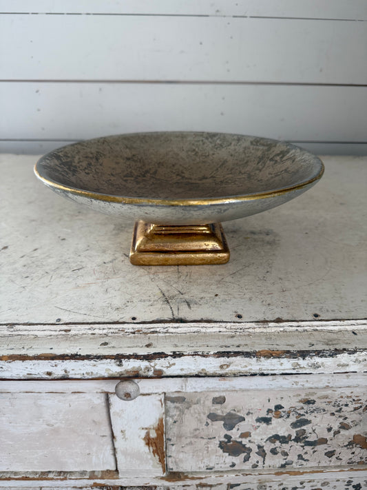 Ceramic Pedestal Bowl with Gold Rim