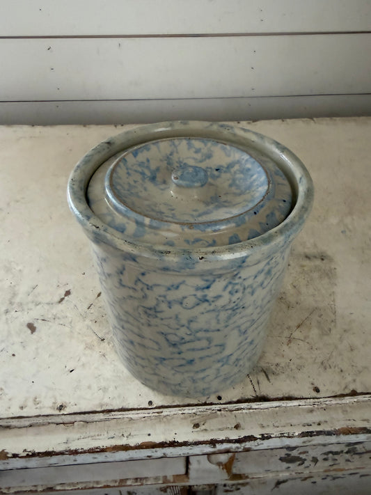 Antique Blue Spongeware Crock