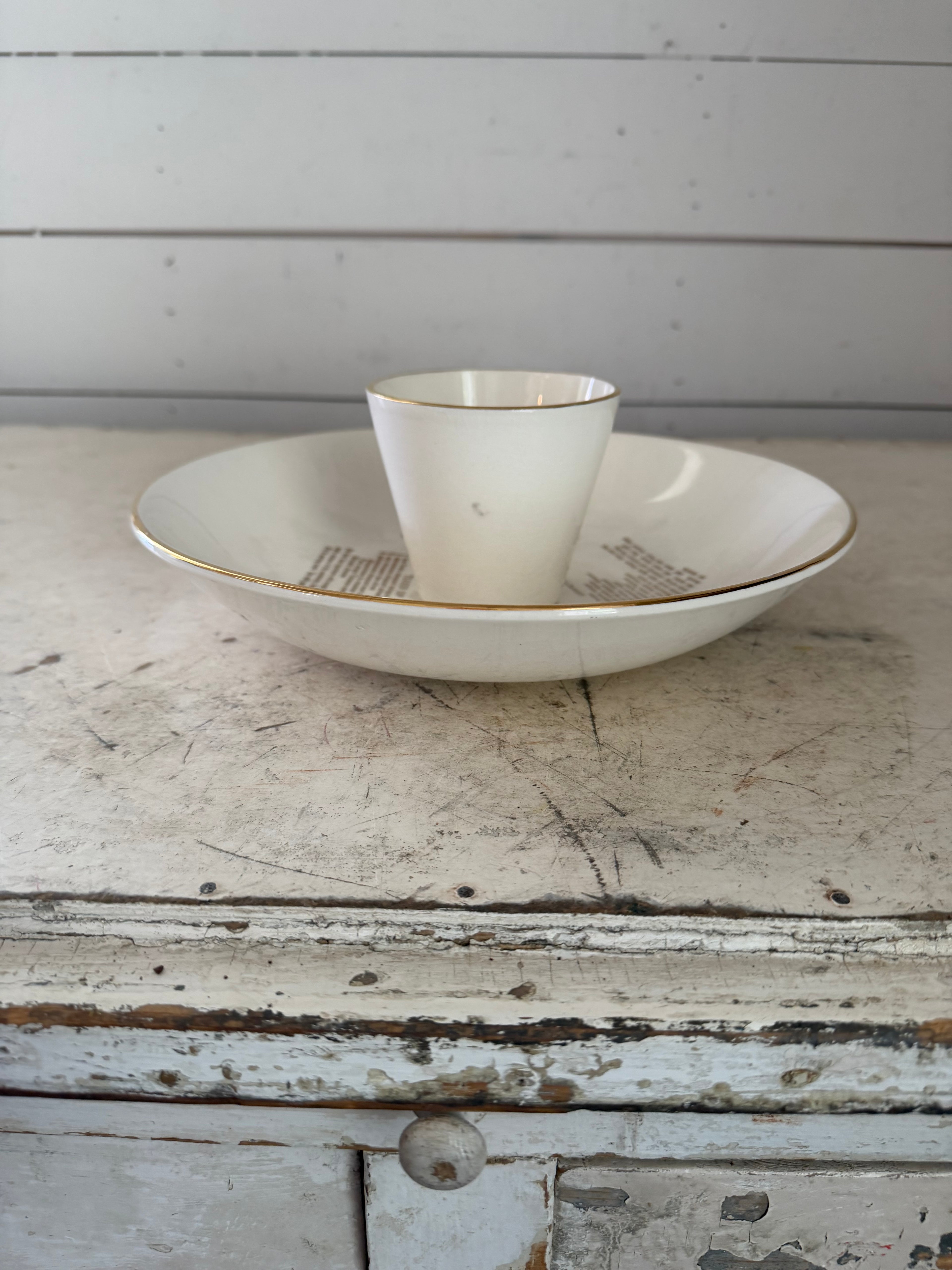 Vintage Carteret China Company 22k gold-trimmed chip and dip appetizer tray