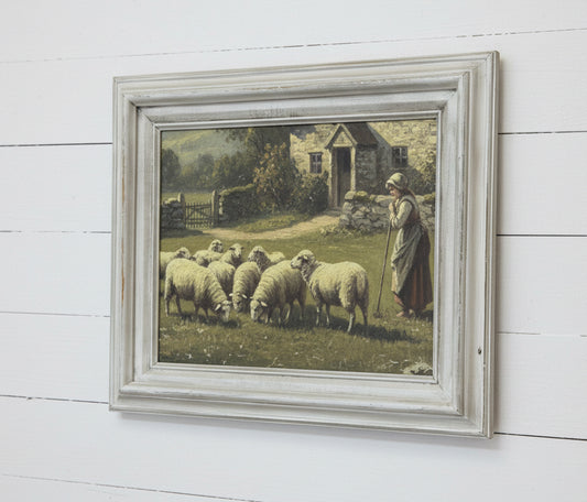 11x14” Plaster Colored Frame With Shepherdess and Sheep Print