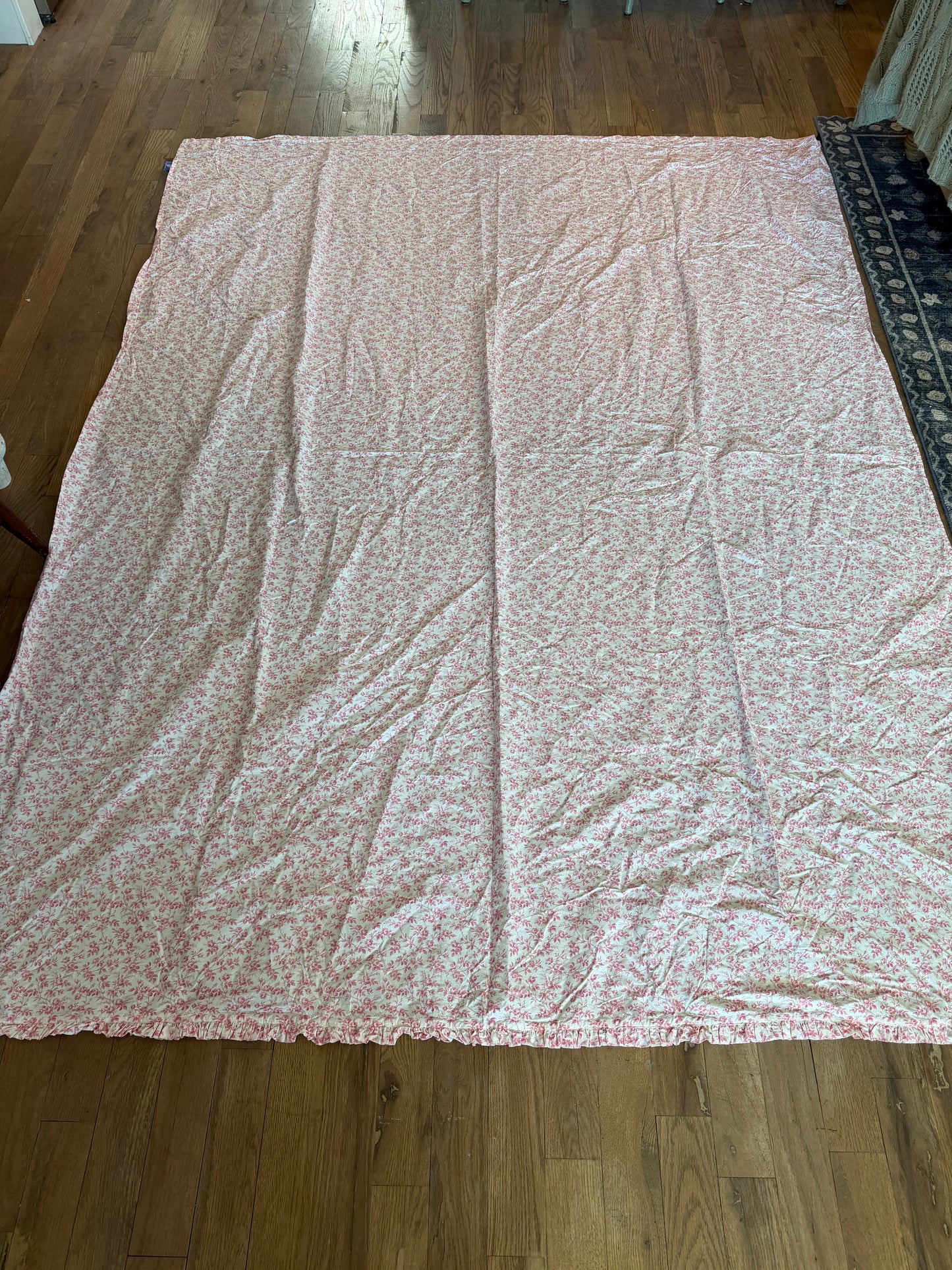 Pink Pine Cone Hill flower Toile Flat Sheet with ruffles on edge - Full Size