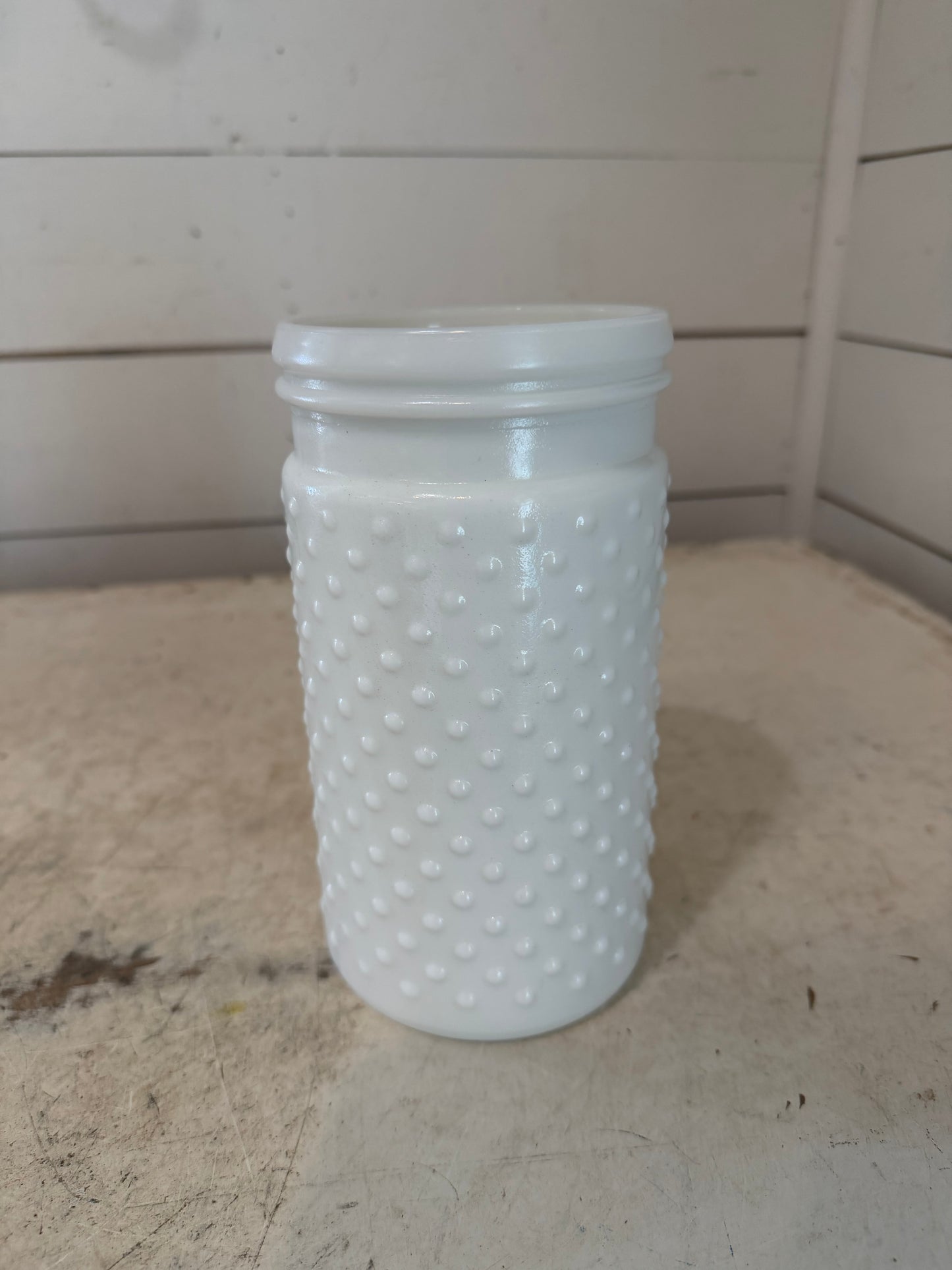 Hobnail milk, glass vase