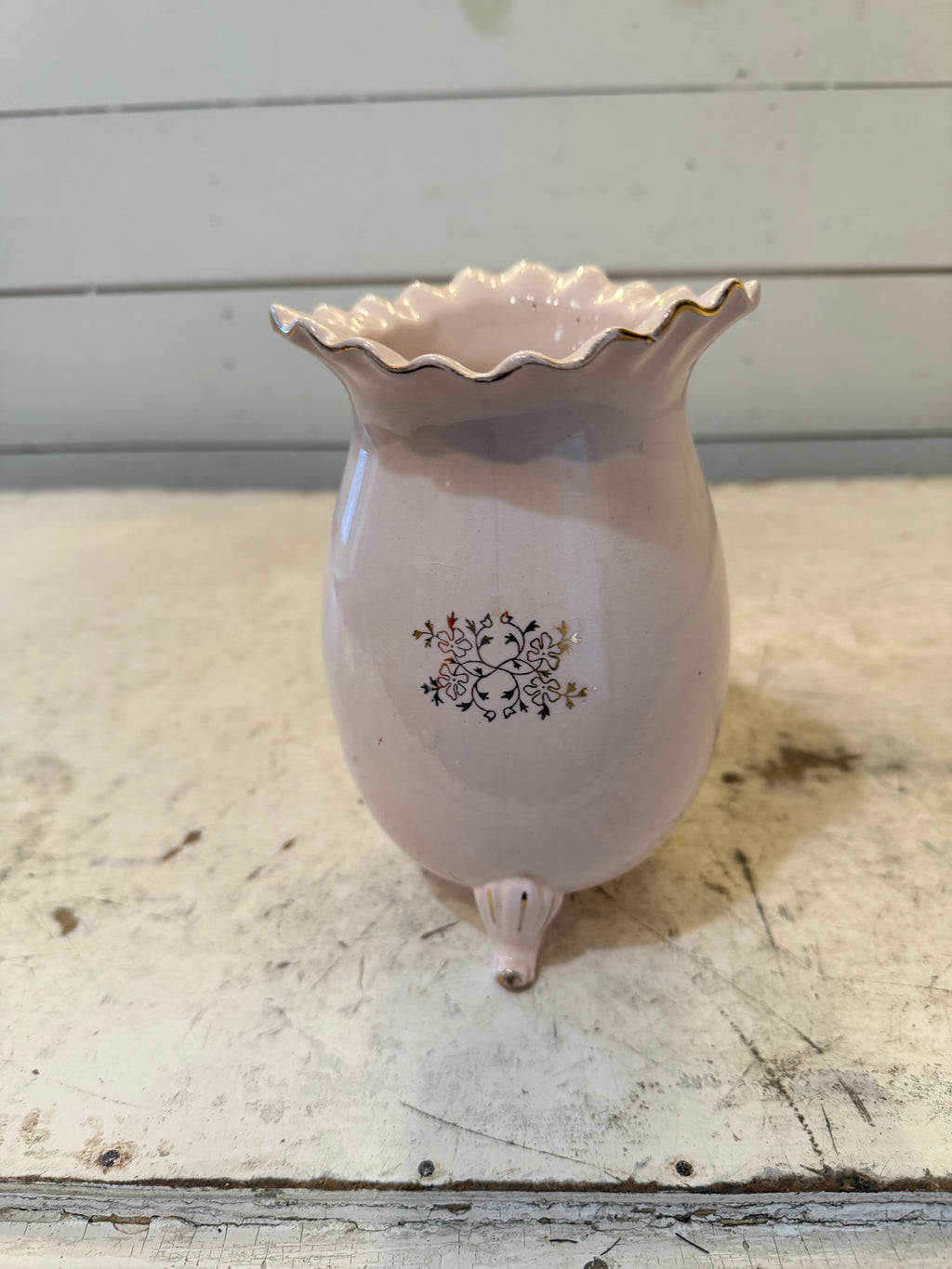 Vintage Floral Vase With Pink and gold accents