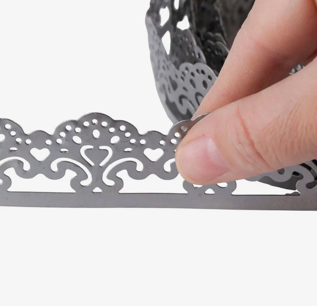 Flexible Stamped Dot Pattern Metal Lace Ribbon 1 1/3” tall Border Trim 10-foot roll