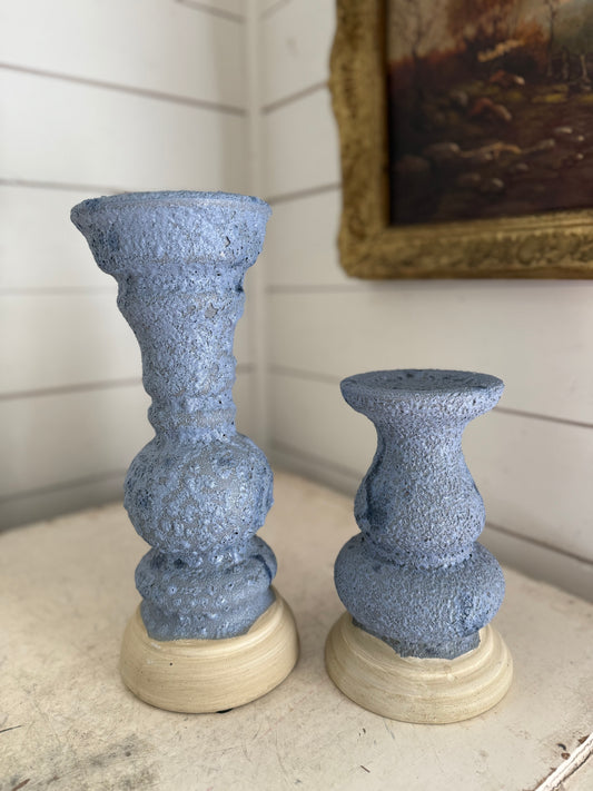 Indigo Terra Cotta Pillar Candle Holder Set