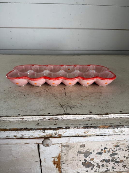 Ceramic Egg Tray with Pink and Floral Glaze