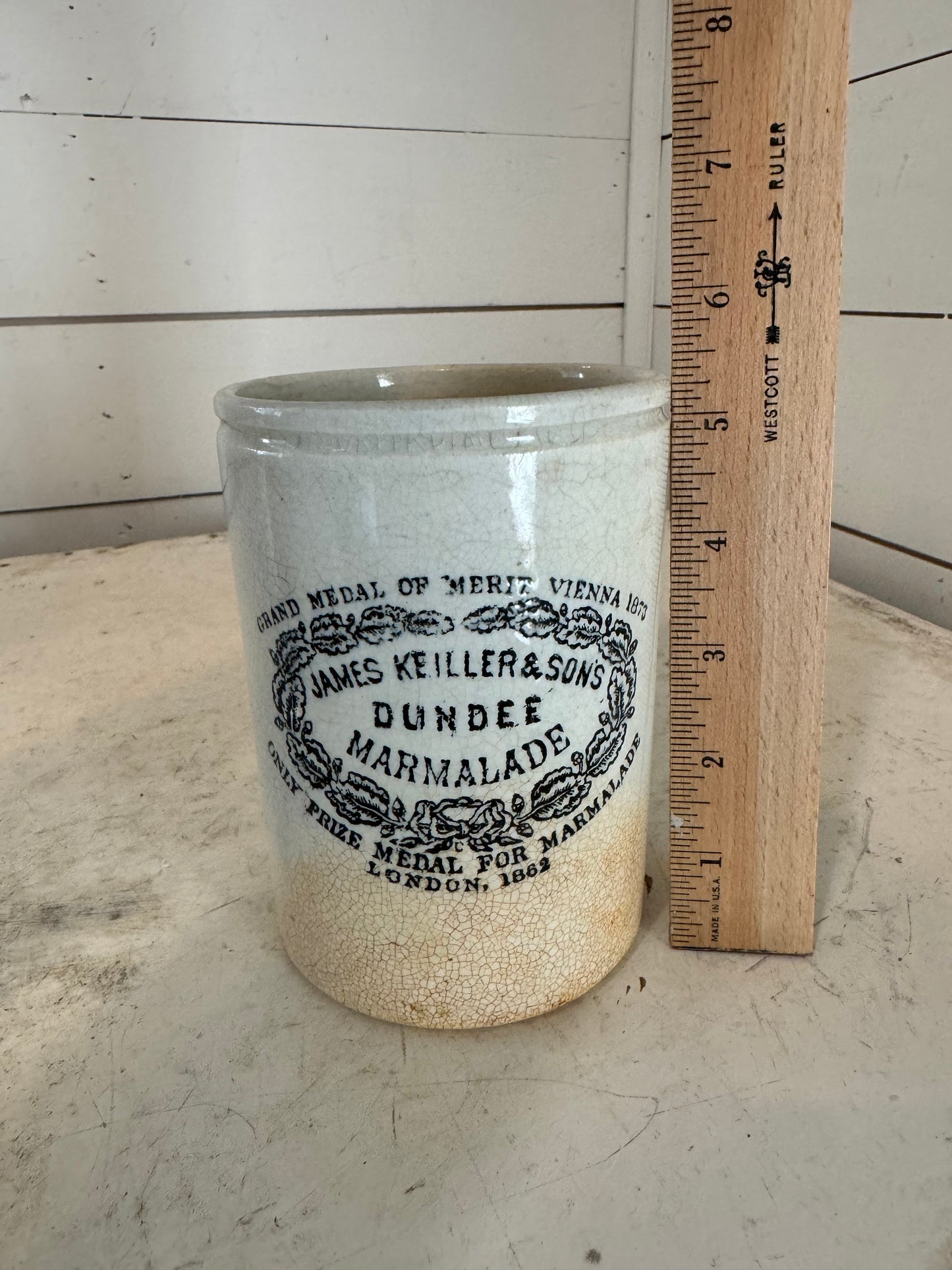 Large Antique Dundee Marmalade jam jar, excellent condition, pot by James Keiller & Sons, crock, ironstone,