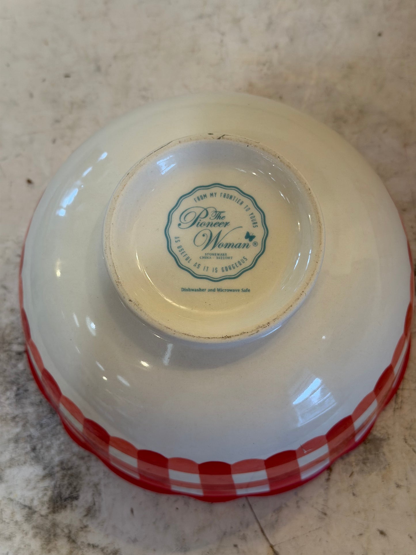 Pioneer Woman Red Gingham Bowls Set Of 4 ~ Vintage Scalloped Ceramic